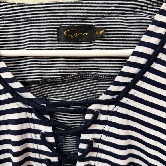 Blue and White Fitted Blouse with Sailor Collar and Tie Front - Picture 5 of 5